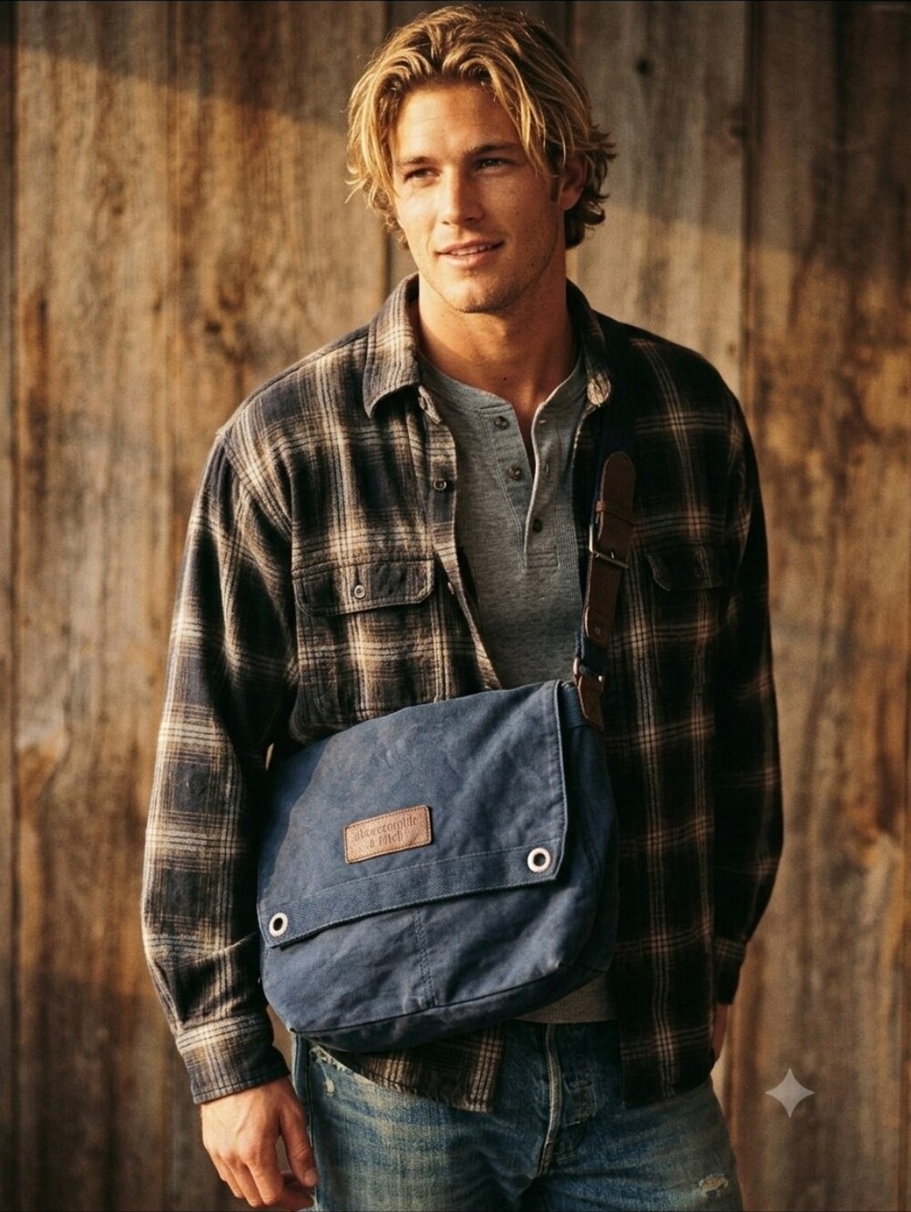 Vintage 90's ABERCOMBIE & FITCH Navy Blue Canvas Messenger Crossbody Bag Y2K A&F